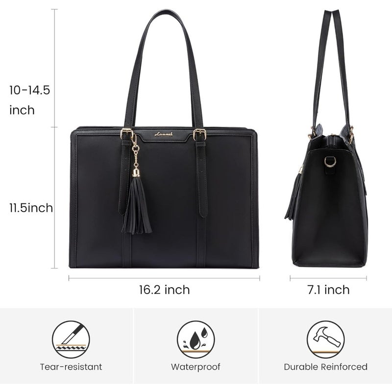LOVEVOOK Laptop Bag for Women 15.6 Inch Lightweight Tote Bag Large Capacity Computer Bag with Detachable Clutch Purse For Business Work Office Travel School Casual Use Polyester Fabric Black - Image 4