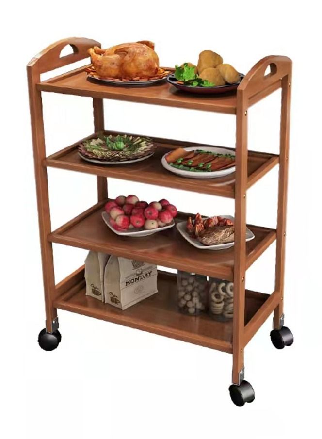 LINGWEI Food Serving Trolly Bamboo Cart 60x81x33cm - Image 2