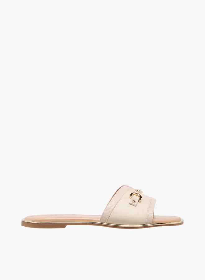 Celeste Women's Textured Slip-On Flat Sandals with Metal Accent