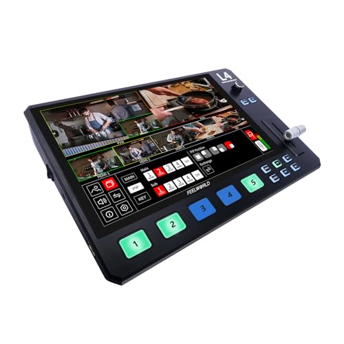 FEELWORLD L4 Video Mixer Switcher with 10.1" LCD Touch Screen, Multi-Camera USB3.0 Fast Live Streaming Broadcast 4 HDMI in 1 SDI in T bar Simply Swithing - Image 1