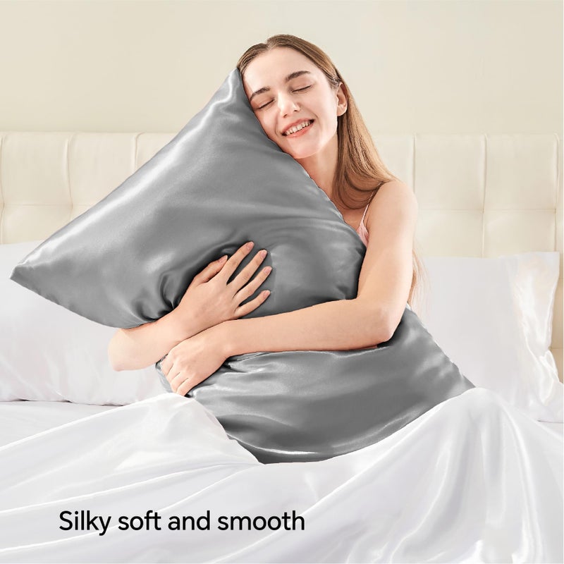BEDELITE Satin Pillowcase with Zipper 2 Pack, Grey Pillow Cases Standard Size, Super Soft and Cooling Similar to Silk Pillow Cases, Gift for Women Men(20x26 Inches) - Image 2