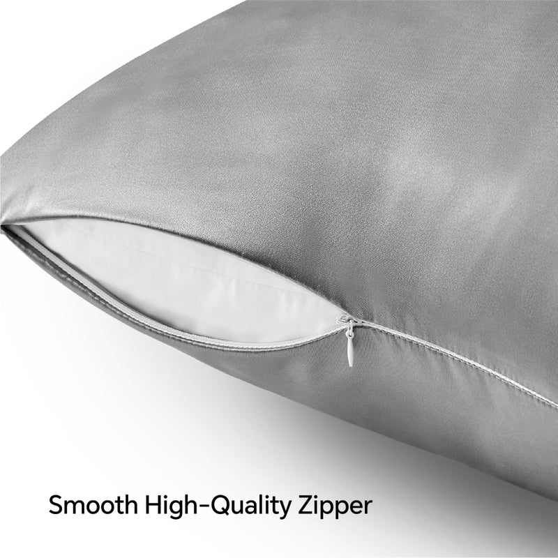 BEDELITE Satin Pillowcase with Zipper 2 Pack, Grey Pillow Cases Standard Size, Super Soft and Cooling Similar to Silk Pillow Cases, Gift for Women Men(20x26 Inches) - Image 5