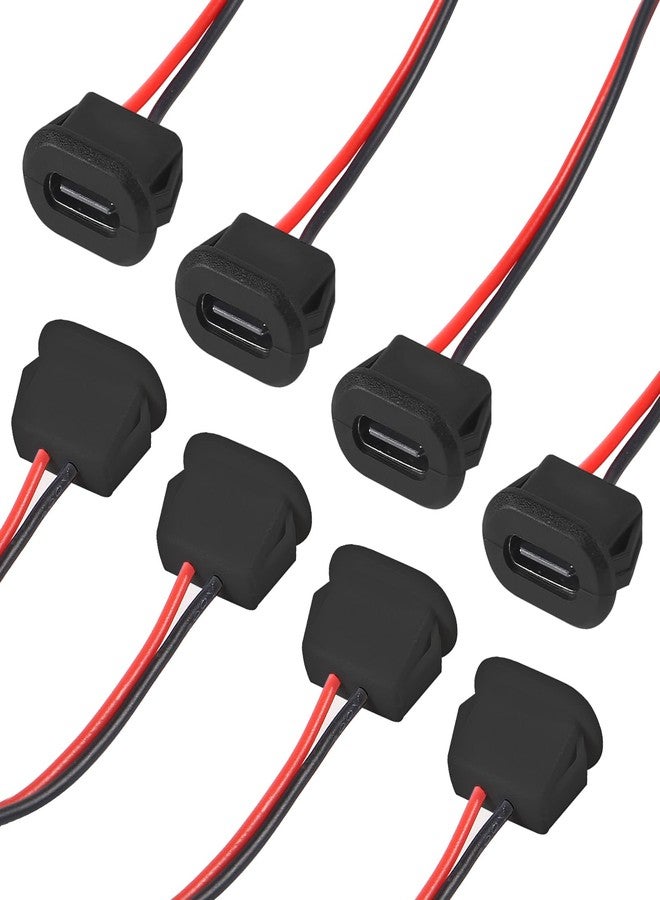 XIITIA 8pcs Type-C Female Chassis Waterproof 2P Solder Wire Type USB C Pigtail Cable Extension Power Cable USB-C Plug to 2 Pin Bare Wire Open End Connector(2pin Without Terminal) - Image 1