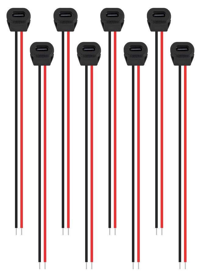 XIITIA 8pcs Type-C Female Chassis Waterproof 2P Solder Wire Type USB C Pigtail Cable Extension Power Cable USB-C Plug to 2 Pin Bare Wire Open End Connector(2pin Without Terminal) - Image 2