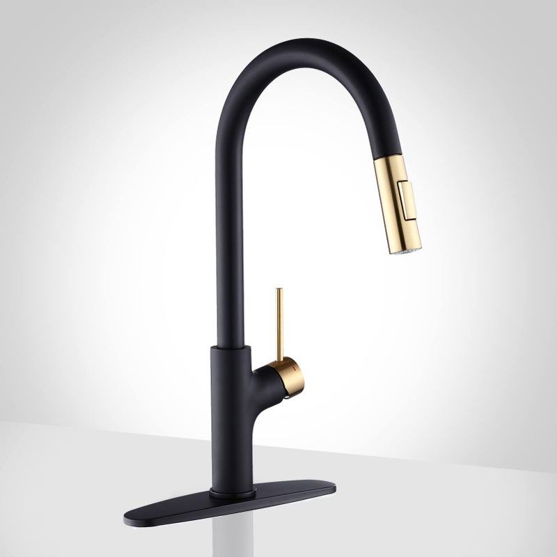 Achelous Black and Gold Kitchen Faucet with Pull Down Magnetic Docking SprayerStainless Steel Pull Out RV Kitchen Sink FaucetsSingle Handle Deck MountGrifos De Cocina Black and Gold