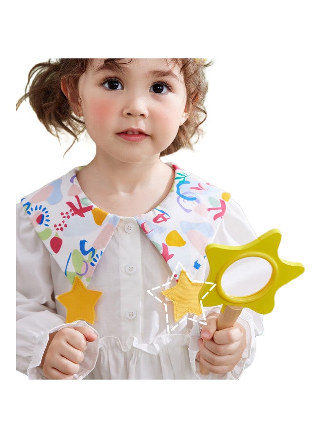 Ask Junior Girls' Shirt, Spring 2025, Toddler Star Pattern, Large Turndown Collar, Lace Trim, Children'S Casual Shirt, White, Size 90 - Image 2