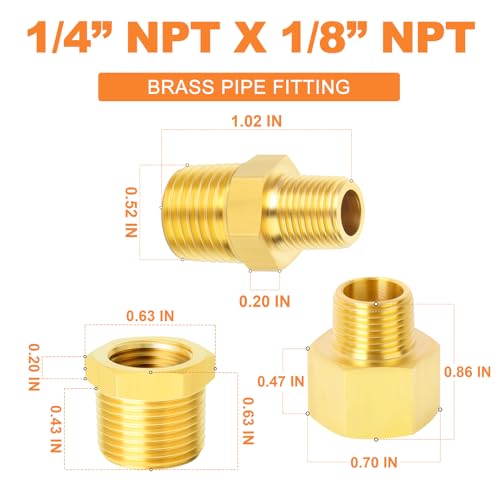 GASHER 30PCS Brass Pipe Fitting Hex Bushing Reducer Adapter Reducing Hex Nipple 14 Inch NPT x 18 Inch NPT - Image 3