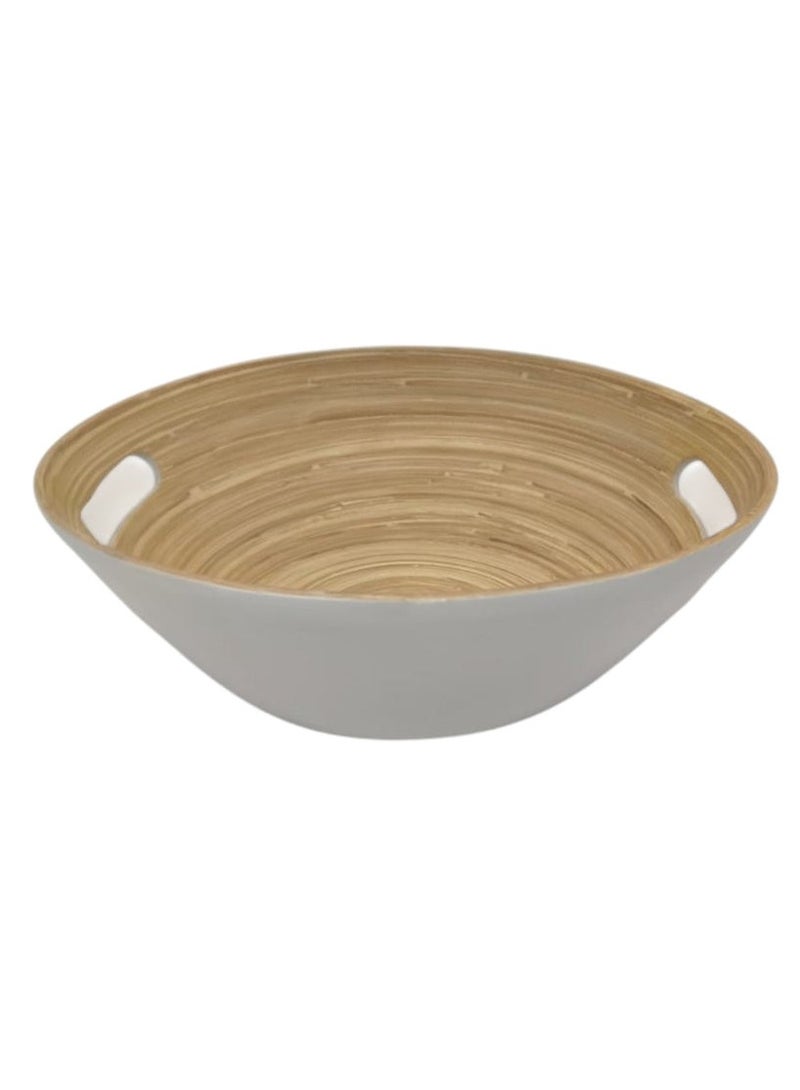 AKDC Modern Bamboo Oval Shape Serving Bowl With Handle-29cmX25cmX10cm-White&Bamboo - Image 1