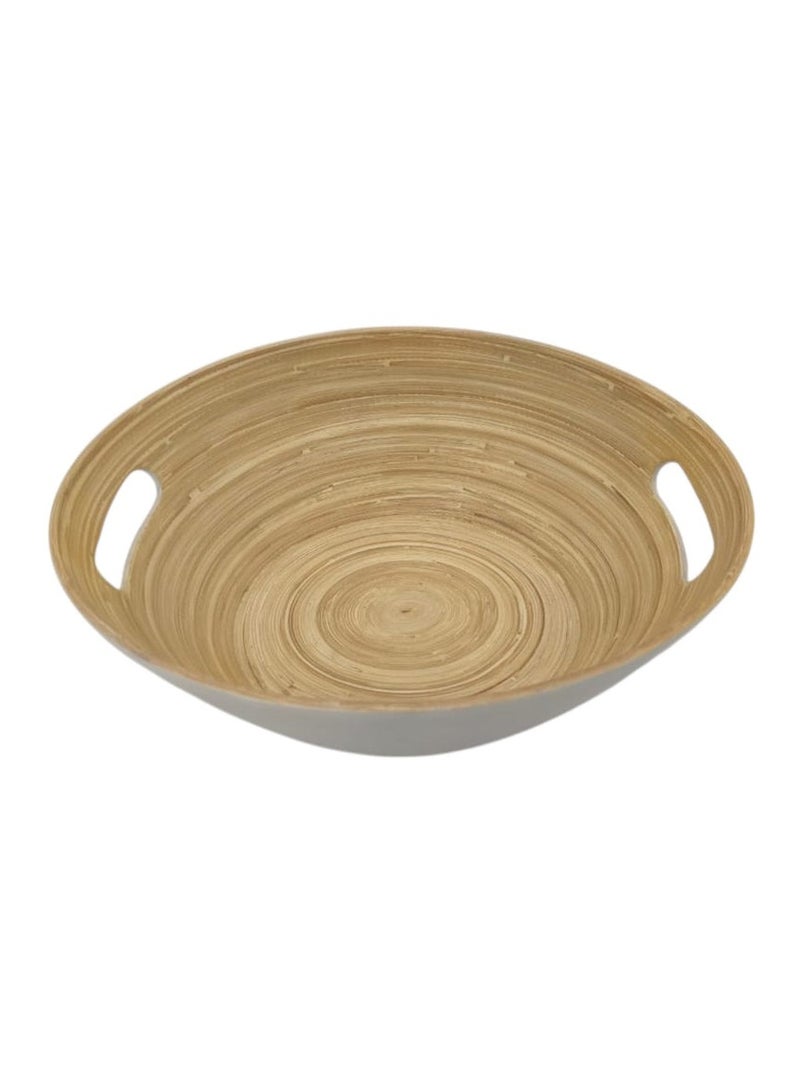 AKDC Modern Bamboo Oval Shape Serving Bowl With Handle-29cmX25cmX10cm-White&Bamboo - Image 2