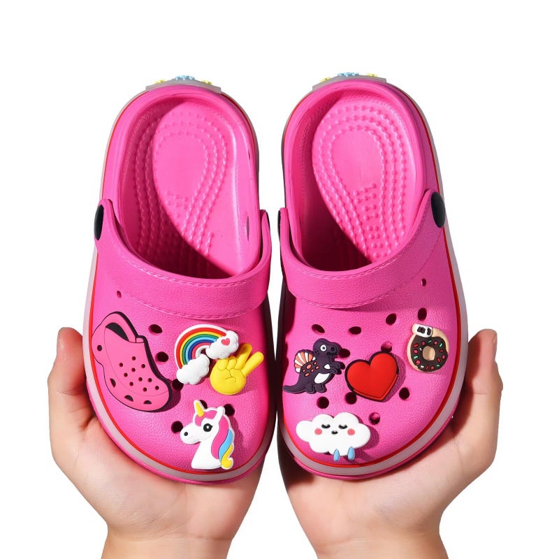 XPKWS Toddler Kids Clogs Boys Girls LED Garden Shoes Light up Sandals Slip on Quick Dry Beach Slippers (Pink, 28) - Image 2