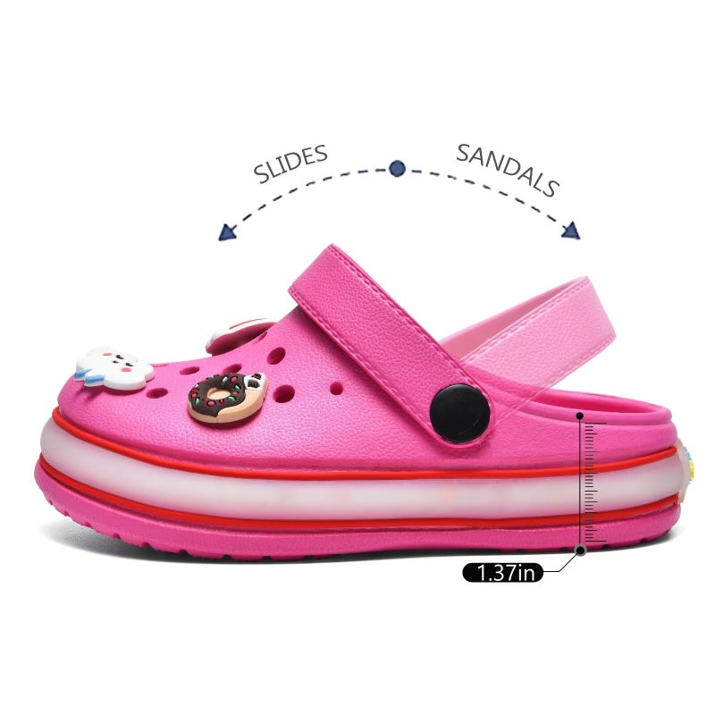 XPKWS Toddler Kids Clogs Boys Girls LED Garden Shoes Light up Sandals Slip on Quick Dry Beach Slippers (Pink, 28) - Image 4