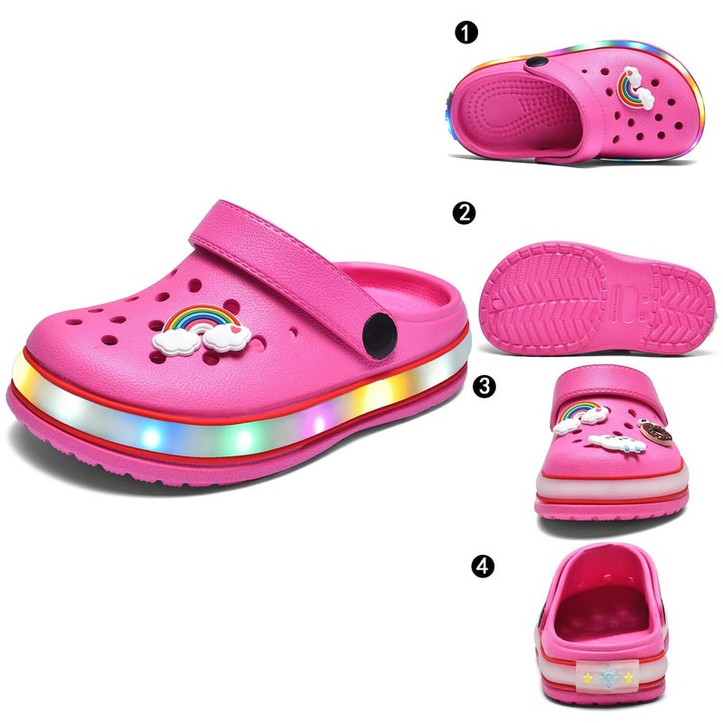 XPKWS Toddler Kids Clogs Boys Girls LED Garden Shoes Light up Sandals Slip on Quick Dry Beach Slippers (Pink, 28) - Image 3
