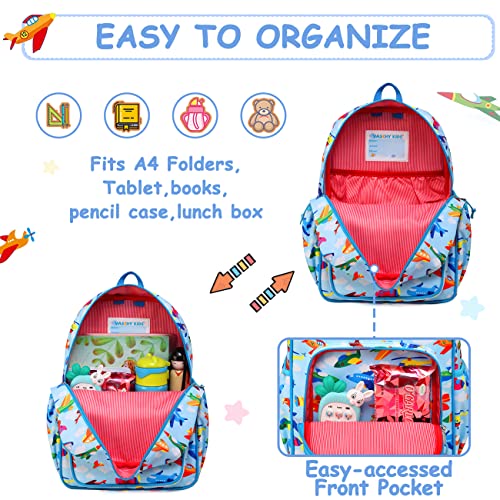VASCHY Toddler Kids backpacks, Cute Lightweight Water Resistant Preschool Kindergarten Daypack SchoolBag Boolbag for Boys Planes - Image 3