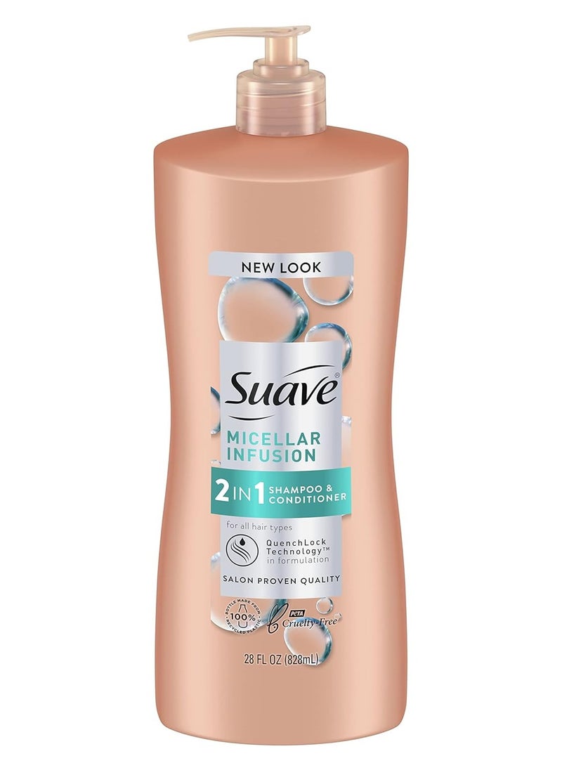 Suave - Suave 2 in 1 Shampoo and Conditioner, Cleanse and Condition Micellar Infusion Shampoo and Conditioner 2 in 1 For All Hair Types 28 oz - Image 1