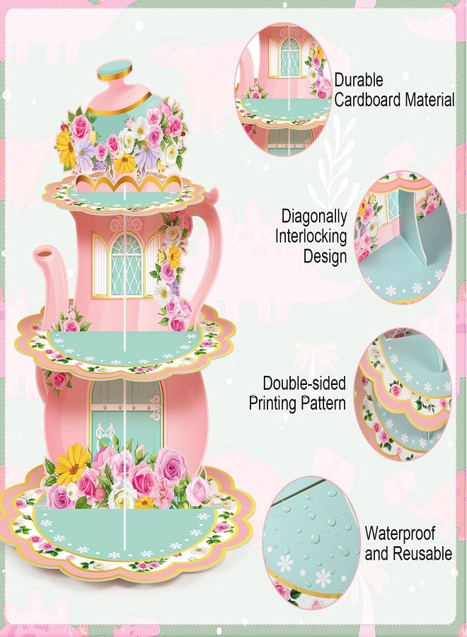 Zopeal 3 Tier Bee Cupcake Stand Party Decorations Sunflower Cupcake Holder Yellow Summer Cake Stand Bee Day Themed Dessert Stand for Kids Baby Shower Birthday Gender Reveal Party Supplies(Floral) - Image 3