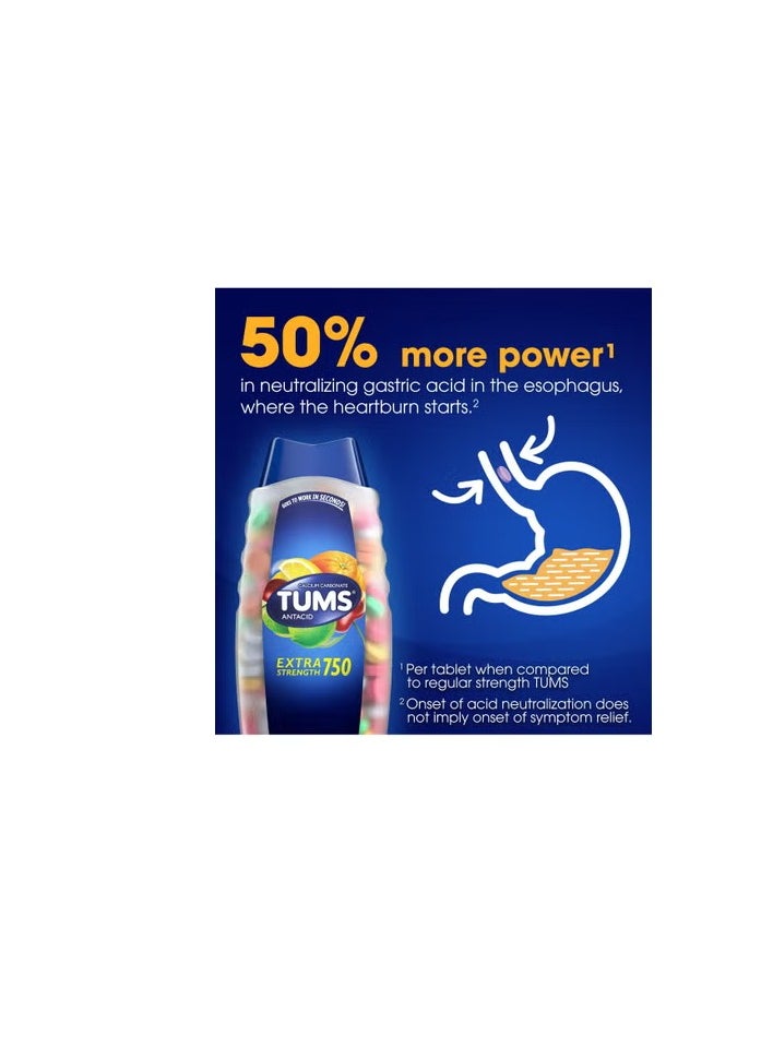 TUMS - 100 Count Antacid Chewable Tablets, Extra Strength for Heartburn Relief, Assorted Fruit 750mg - Image 1