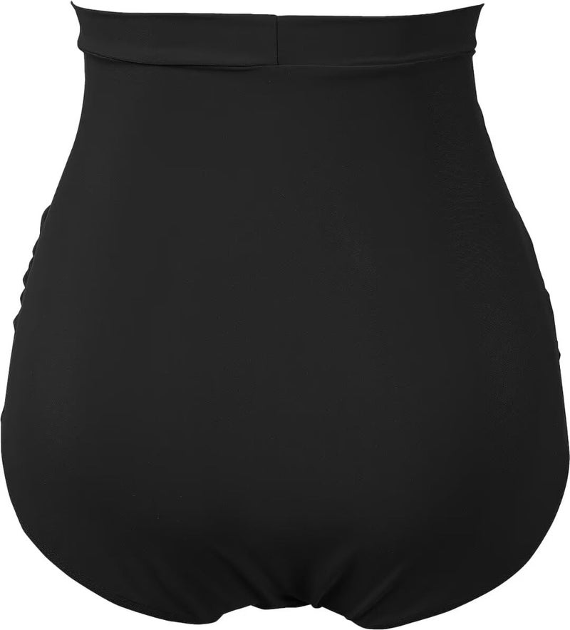 COCOPEAR Women's Ruched High Waisted Bikini Bottom Retro Vintage Swim Short Tankinis Black L/10-12 - Image 3