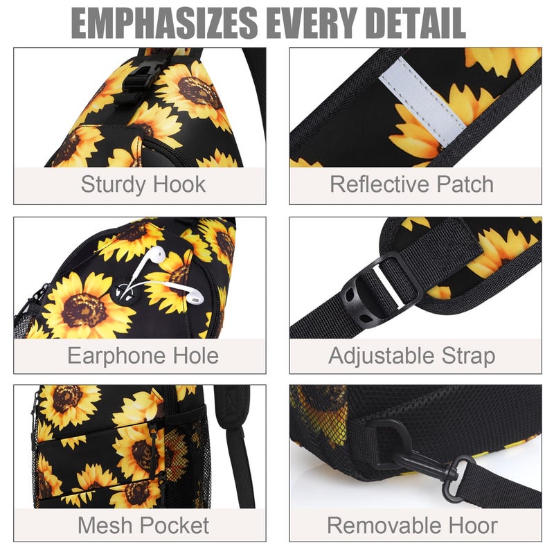 Pritent Crossbody Bags for Women Men Trendy Sling Bag Bakpack Casual Chest Bag with Convertible Shoulder Strap Travel Cross Body Bag for Hiking Traveling Outdoors(Sunflower) - Image 5