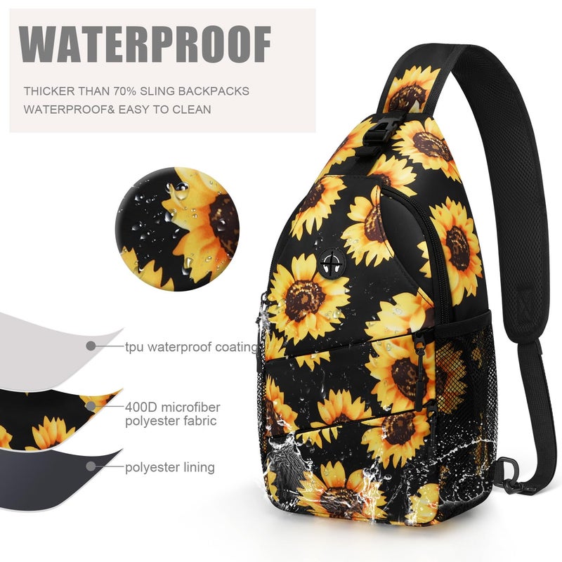 Pritent Crossbody Bags for Women Men Trendy Sling Bag Bakpack Casual Chest Bag with Convertible Shoulder Strap Travel Cross Body Bag for Hiking Traveling Outdoors(Sunflower) - Image 4