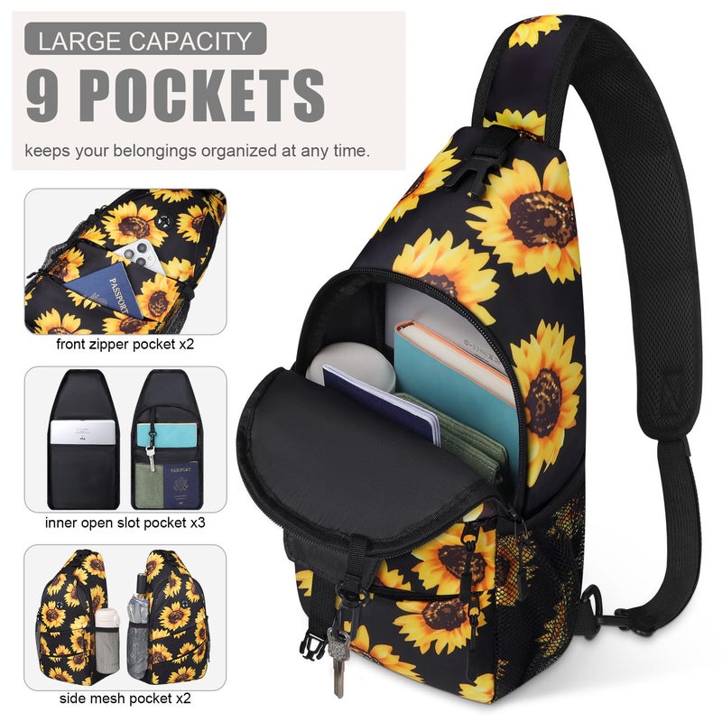 Pritent Crossbody Bags for Women Men Trendy Sling Bag Bakpack Casual Chest Bag with Convertible Shoulder Strap Travel Cross Body Bag for Hiking Traveling Outdoors(Sunflower) - Image 3