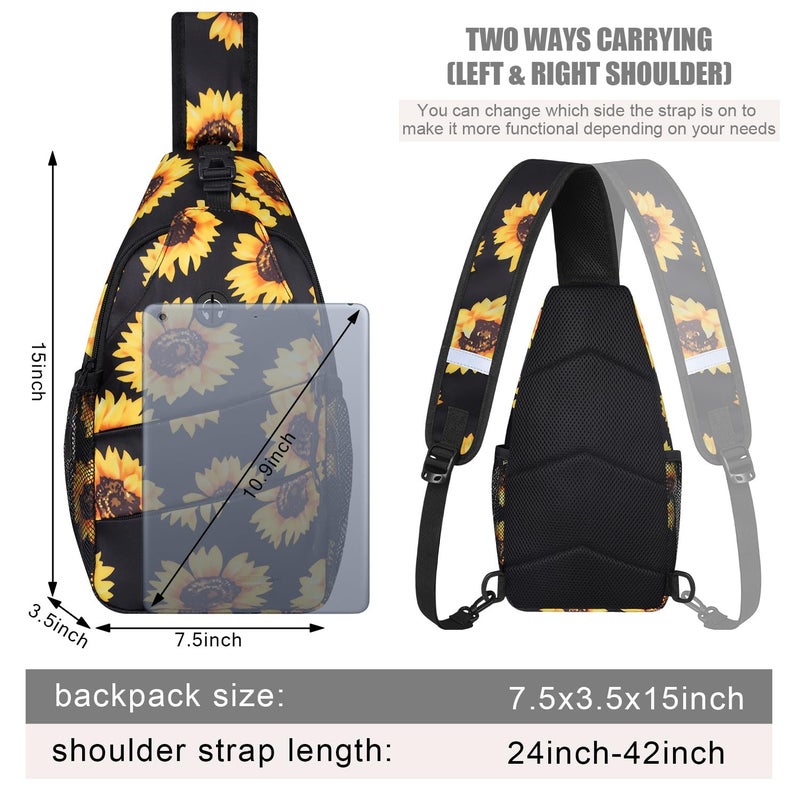 Pritent Crossbody Bags for Women Men Trendy Sling Bag Bakpack Casual Chest Bag with Convertible Shoulder Strap Travel Cross Body Bag for Hiking Traveling Outdoors(Sunflower) - Image 2