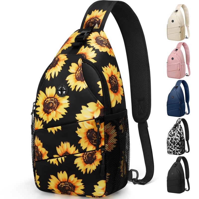Pritent Crossbody Bags for Women Men Trendy Sling Bag Bakpack Casual Chest Bag with Convertible Shoulder Strap Travel Cross Body Bag for Hiking Traveling Outdoors(Sunflower) - Image 1
