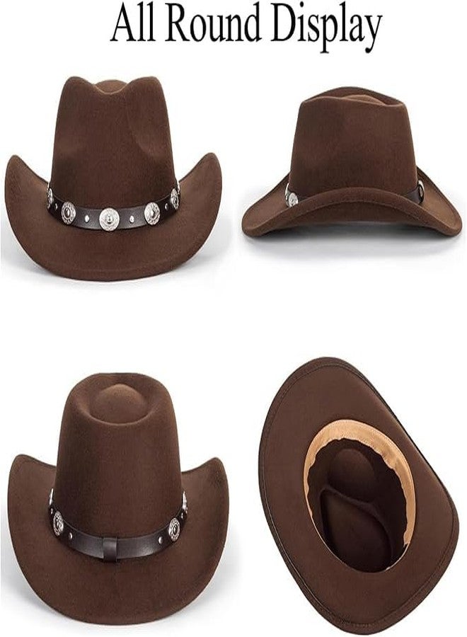 OVOY Kids Classic Wide-Brim Western Cowboy Hats Boys Girls Cowgirl Felt Fedora with Belt Buckle for 2-7 Years Old Brown - Image 2