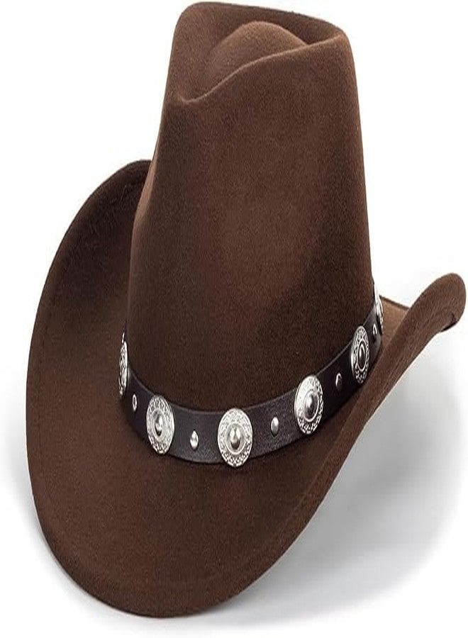 OVOY Kids Classic Wide-Brim Western Cowboy Hats Boys Girls Cowgirl Felt Fedora with Belt Buckle for 2-7 Years Old Brown - Image 1