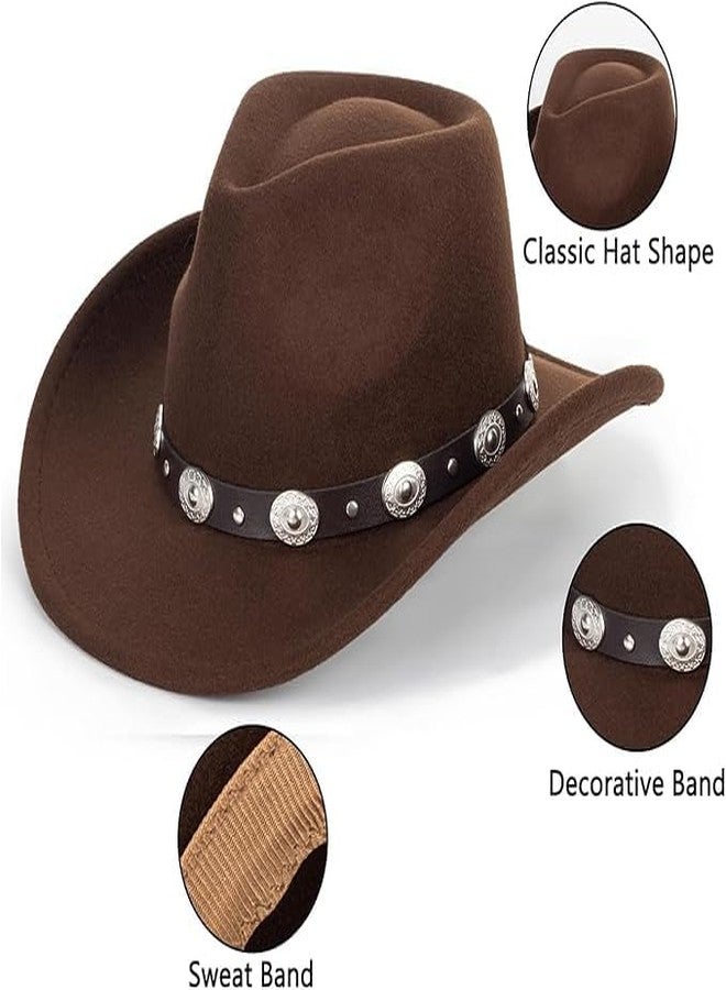 OVOY Kids Classic Wide-Brim Western Cowboy Hats Boys Girls Cowgirl Felt Fedora with Belt Buckle for 2-7 Years Old Brown - Image 3