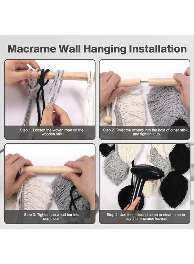 انتيكيانو أوراق مكرمية معلقة على الحائط نسيج فني الريش بنمط بوهو مع 12 ورقة زينة بشراشيب مصنوعة يدويا لغرفة المعيشة وغرفة النوم والشقة وديكور المنزل 50 سم × 70 أسود - Image 2