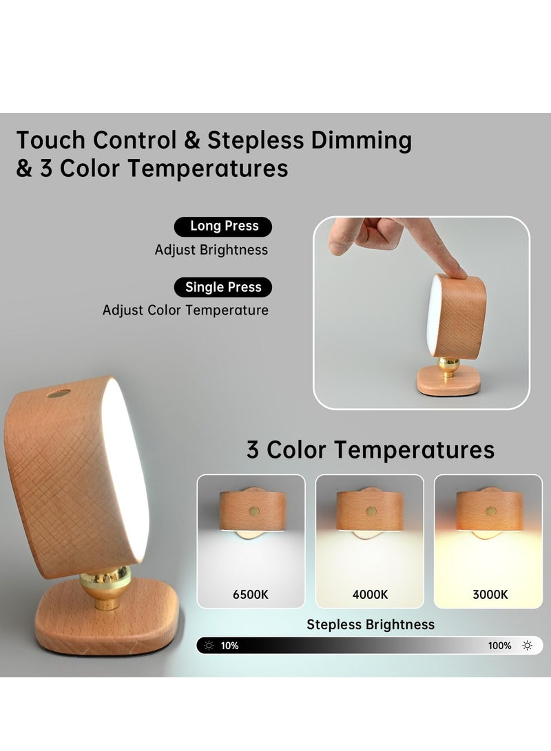 SYOSI مصباح جدار خشبي LED مع حساس رادار قابل لإعادة الشحن ضوء قراءة مثبت على الجدار 360 دوران يعمل بالبطارية مصابيح ليلية مغناطيسية 3 درجات حرارة للألوان، ضوء جدار بدون سلك لجانب السرير - Image 4