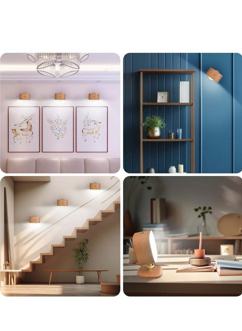 SYOSI مصباح جدار خشبي LED مع حساس رادار قابل لإعادة الشحن ضوء قراءة مثبت على الجدار 360 دوران يعمل بالبطارية مصابيح ليلية مغناطيسية 3 درجات حرارة للألوان، ضوء جدار بدون سلك لجانب السرير - Image 5