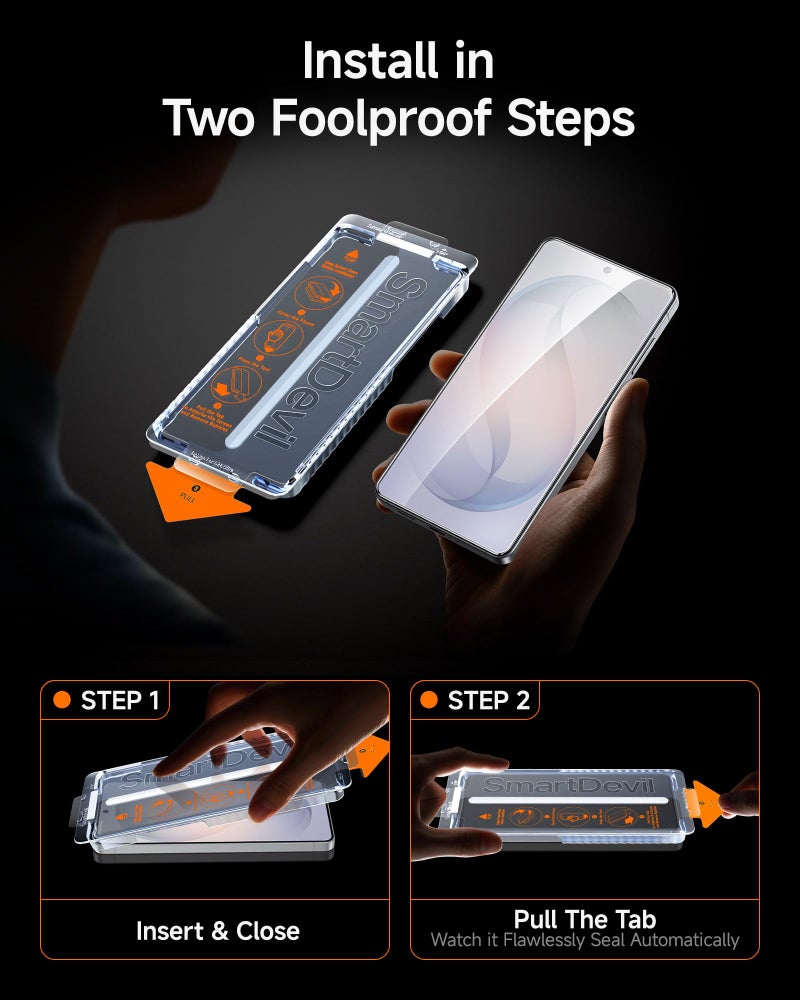 SMARTDEVIL 3 Pack for Samsung Galaxy S26 Screen Protector, Finger Print Reader Compatible, Fast & Easy Installation, Clear 9H Tempered Glass Film, Alignment Frame [Dust-Free & Bubble-Free] - Image 4