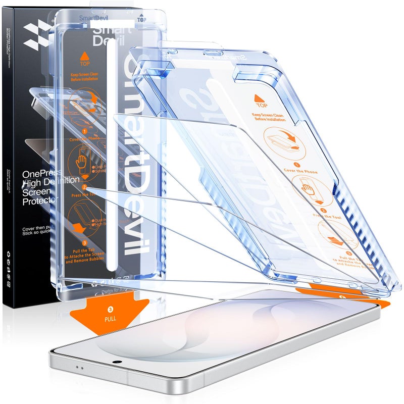 SMARTDEVIL 3 Pack for Samsung Galaxy S26 Screen Protector, Finger Print Reader Compatible, Fast & Easy Installation, Clear 9H Tempered Glass Film, Alignment Frame [Dust-Free & Bubble-Free] - Image 1