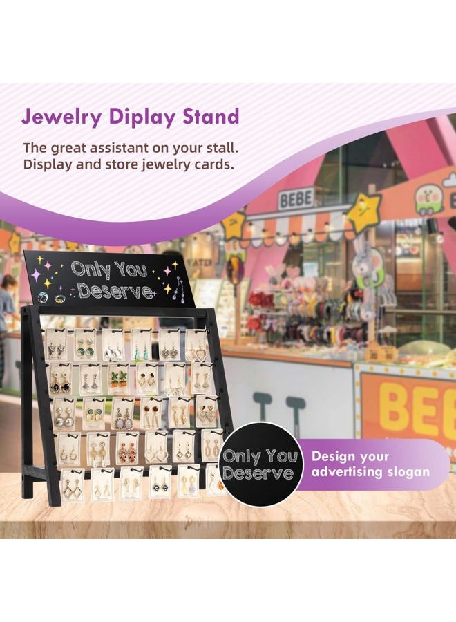 Poyilooo Earring Display Stands for Selling, Real Wood Jewelry Display for Selling Vendors with Adversitsing Board, Large Capacity Earring Display for Selling Rack Holder for Earring Cards & Keychain - Image 3