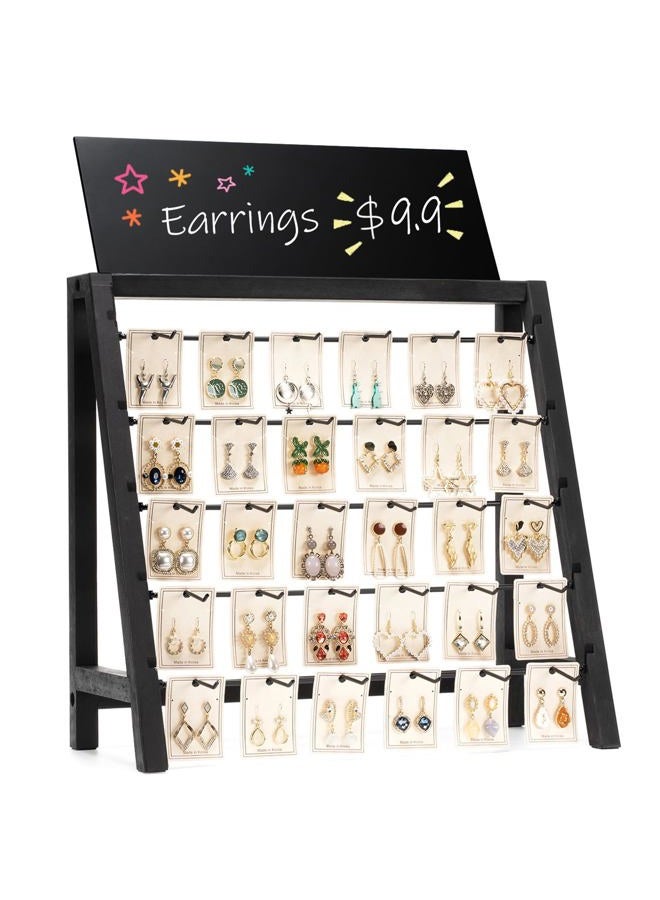 Poyilooo Earring Display Stands for Selling, Real Wood Jewelry Display for Selling Vendors with Adversitsing Board, Large Capacity Earring Display for Selling Rack Holder for Earring Cards & Keychain - Image 1
