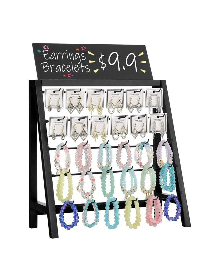Poyilooo Earring Display Stands for Selling, Real Wood Jewelry Display for Selling Vendors with Adversitsing Board, Large Capacity Earring Display for Selling Rack Holder for Earring Cards & Keychain - Image 2