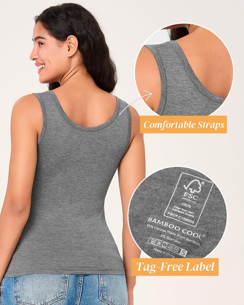 BAMBOO COOL Women's Ultra Soft Lingerie Camisole Basic Tank Breathable Undershirt 4 Pack - Image 5