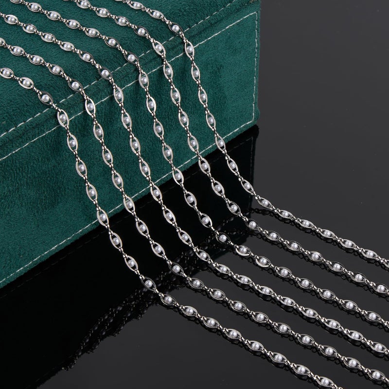UMAOKANG 13 Feet Stainless Steel Chains for Jewelry Making Faux Pearl Evil Eye Cable Chain on Spool Craft Chain Roll - Image 5