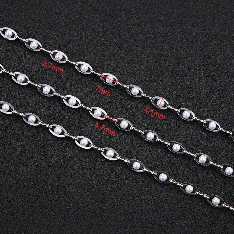 UMAOKANG 13 Feet Stainless Steel Chains for Jewelry Making Faux Pearl Evil Eye Cable Chain on Spool Craft Chain Roll - Image 3