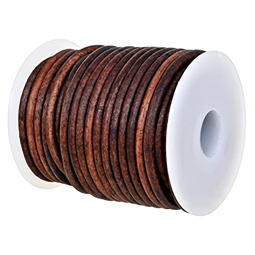 GENIQUE RealGenuine Round Leather Cord for Jewelry Making Leather String Cord for Crafting Necklace Bracelets Braiding Wraps 3mm Antique Brown Distressed