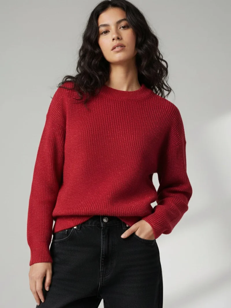 أوجيدر Red Full Sleeve Crew Neck Slouchy Sweater