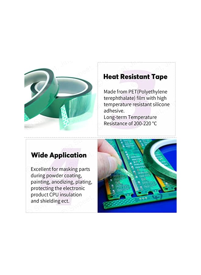 Swpeet Swpeet 104Pcs 36 Yards 4 Sizes 1/4",1/2", 7/10", 1" Green Powder Coating Masking PET Tape with High Temp Silicone Rubber Protective Tapered Plug Assortment Kit for Painting, Powder Coating  - Image 3