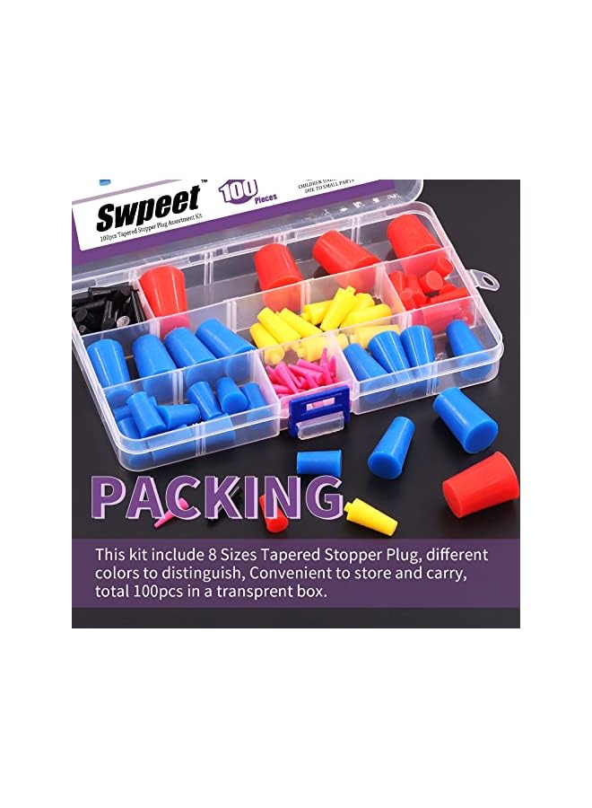 Swpeet Swpeet 104Pcs 36 Yards 4 Sizes 1/4",1/2", 7/10", 1" Green Powder Coating Masking PET Tape with High Temp Silicone Rubber Protective Tapered Plug Assortment Kit for Painting, Powder Coating  - Image 5