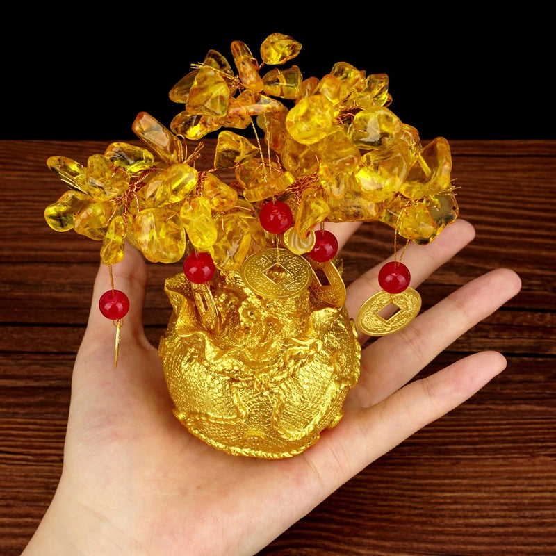 Chiorgone Green Aventurine Money Tree â€“ Feng Shui Wealth Prosperity Golden Bag Bonsai Lucky Gemstone Home Office Decor (14cm Height) - Image 5