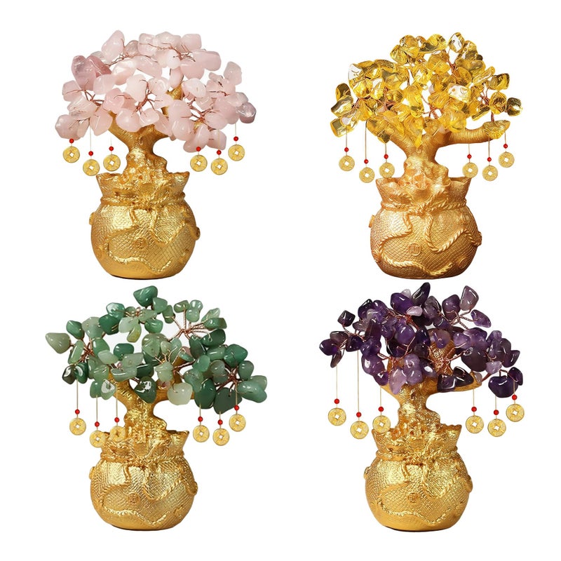Chiorgone Green Aventurine Money Tree â€“ Feng Shui Wealth Prosperity Golden Bag Bonsai Lucky Gemstone Home Office Decor (14cm Height) - Image 3