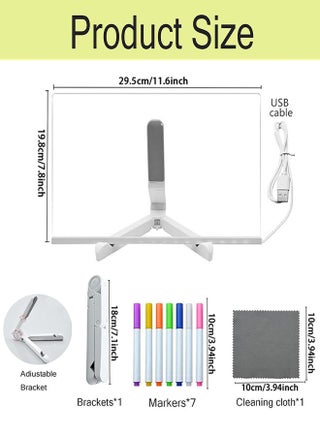 LED Note Board, 11.6 X 7.8” Light up Acrylic Message Board, Night Light Writing Drawing Dry Erase Board, Personalized Note Board with 1 Adjustable Stand 7 Pens and 2 Soft Cloth for Office Home School - view 2