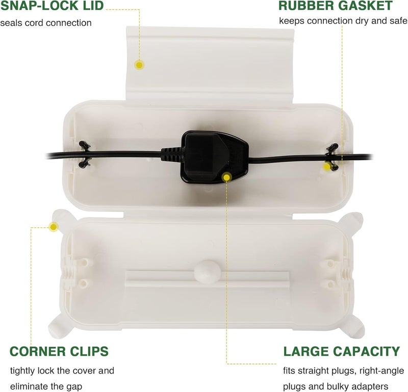 Flemoon Outdoor Extension Cord Safety Cover with Waterproof Protector Seal, Weatherproof Electrical Connection Box for Outdoor Outlets, Plugs, Sockets, Holiday Decorations, Power Tools, White - Image 2