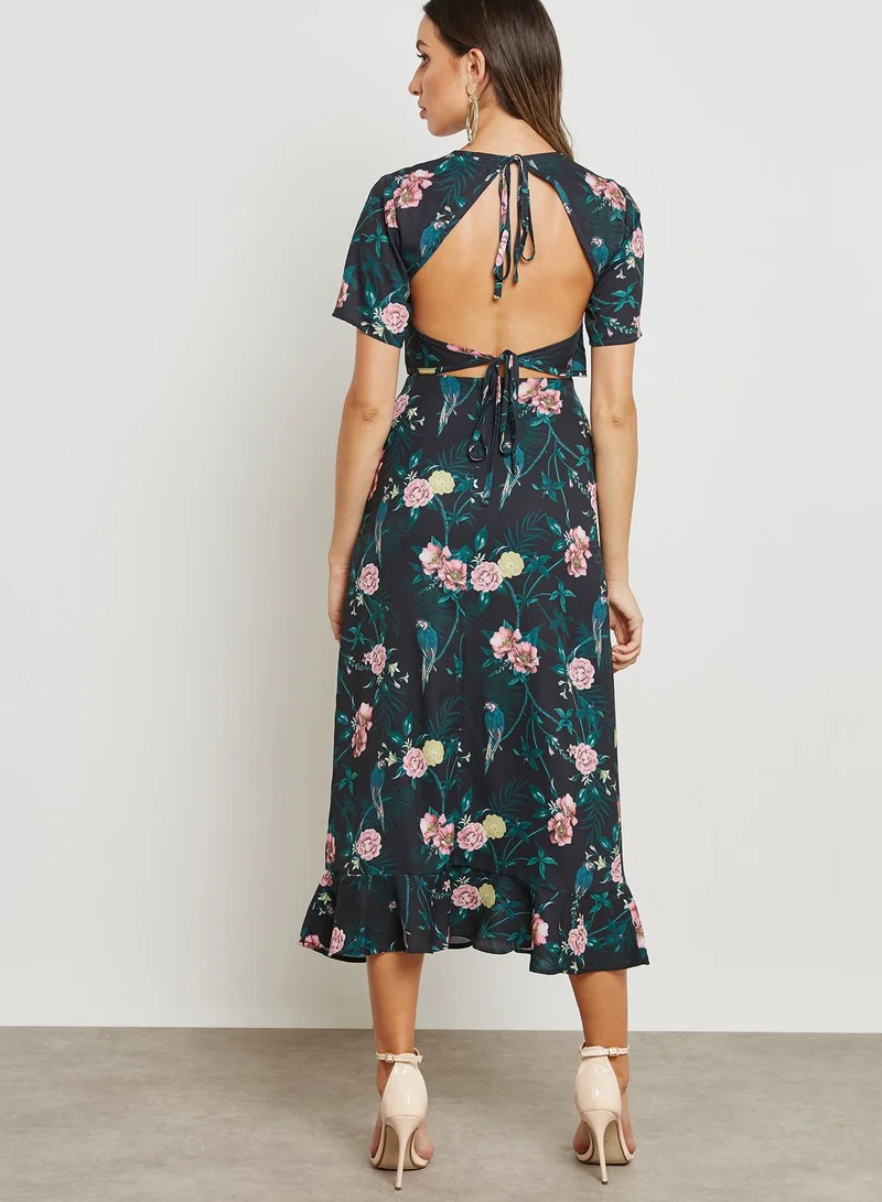 Fashion Union Back Tie Printed Dress
