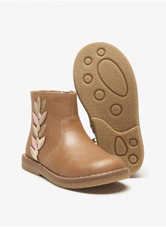 JUNIORS Girls Leaf Applique Ankle Boots with Zip Closure  - Image 4